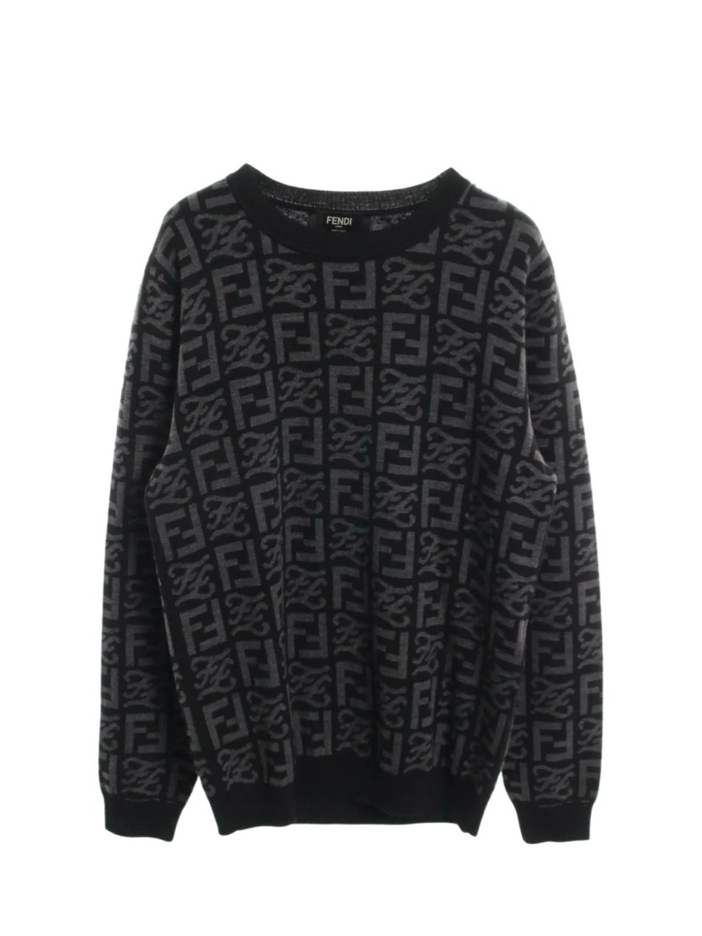 Fendi Men's Black & Gray All-Over FF Logo Crewneck Sweater